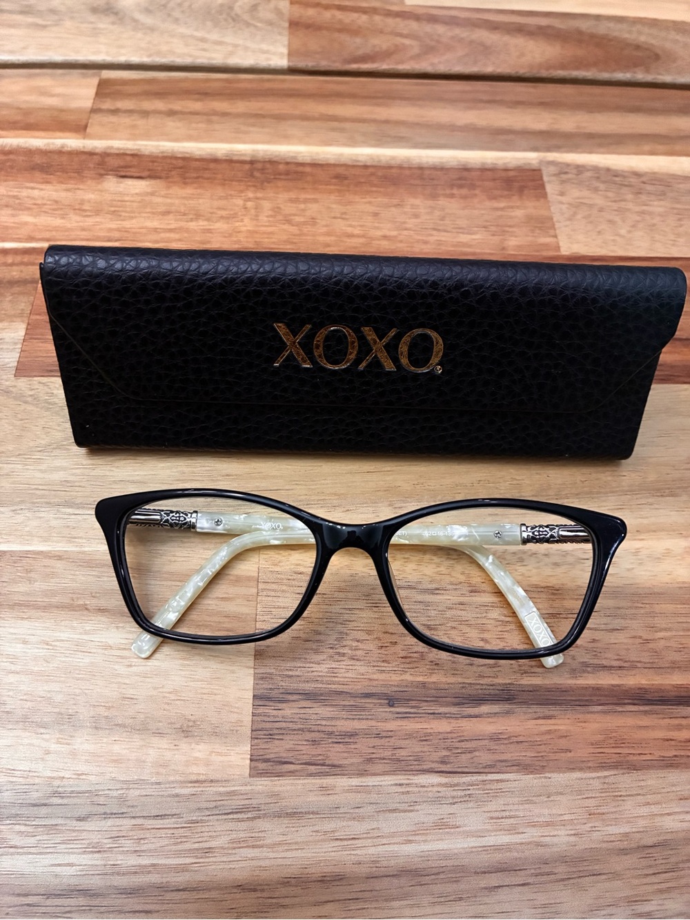 XOXO Eyeglasses Glasses Frames Barcelona Jet Cat Eye Black Pearl White 52-16-135 - Picture 15 of 16